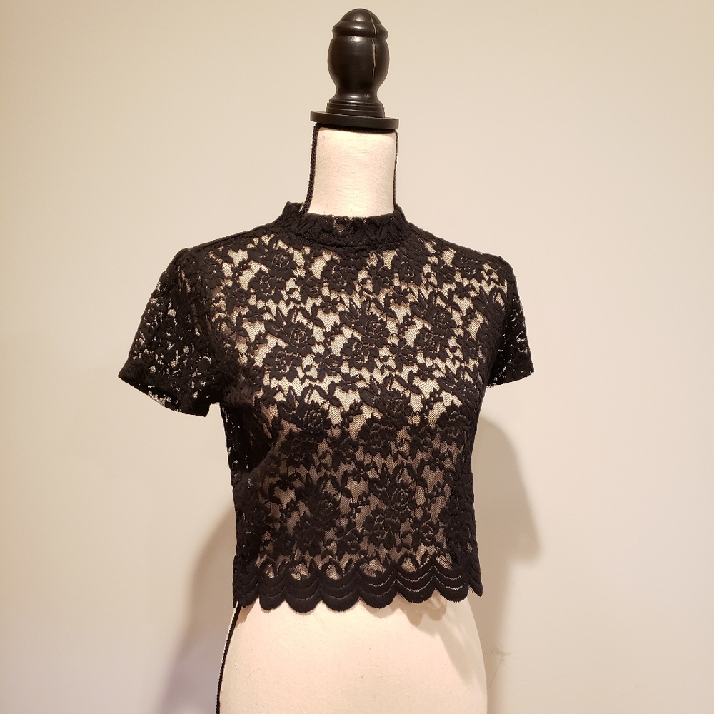 Sheer Black Floral Crop-Top